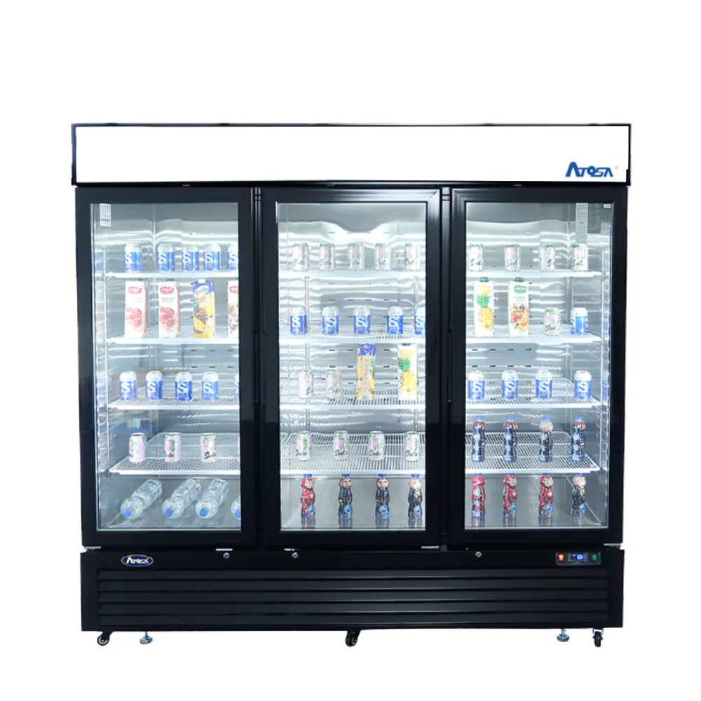 Atosa Black Cabinet Three (3) Glass Door Merchandiser Freezer