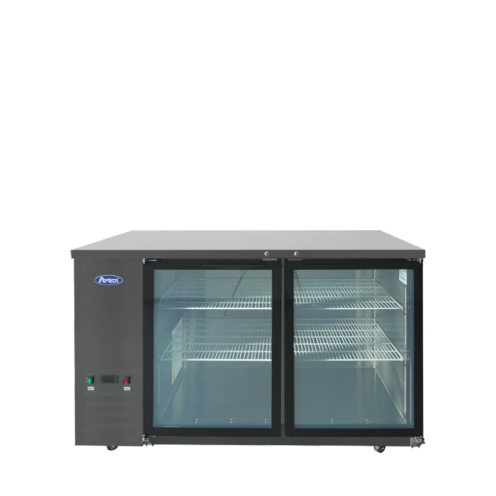 Atosa 59″ Black Shallow Depth Back Bar Cooler with Glass Doors